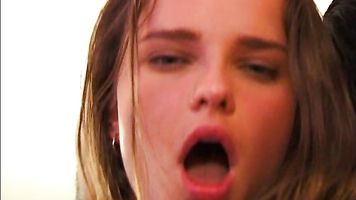 Angelica Sweet arrives at the house and once inside gets intimate with the man there.