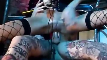 Buxomy milf does anus sex in ebony fishnet stockings