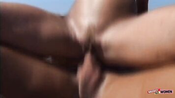 Being outdoors does not cease the adorable milf from tasting his cock and riding it